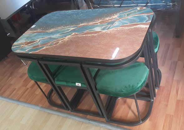 6 Kişilik Demir Legged İçine Geçmeli Table Chair Setı