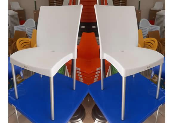 White Plastic Chair Armless Aluminum Legged