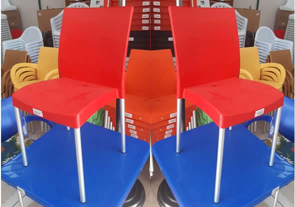 Red Plastic Chair Armless Aluminum Legged