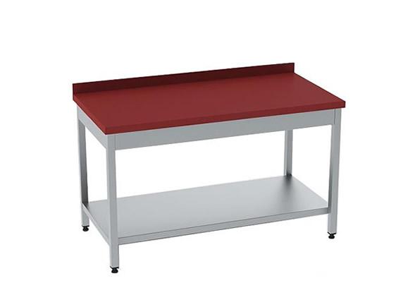 kırmızı polietilen taban raflı kasap tezgahı