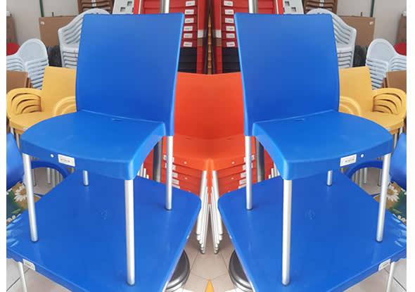 Blue Plastic Chair Armless Aluminum Legged