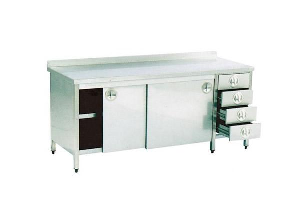 Paslanmaz Çelik Dolaplı Blok Çekmeceli Ara Raflı Çalışma Tezgahı 240x70x85 cm